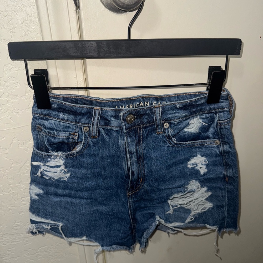 American Eagle Outfitters Women's Ripped Jean Shorts - Dark Blue